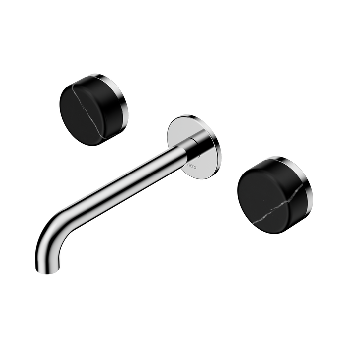 Nero Serenity Wall Basin Set 185mm Spout With Marquina Black Handle - Chrome