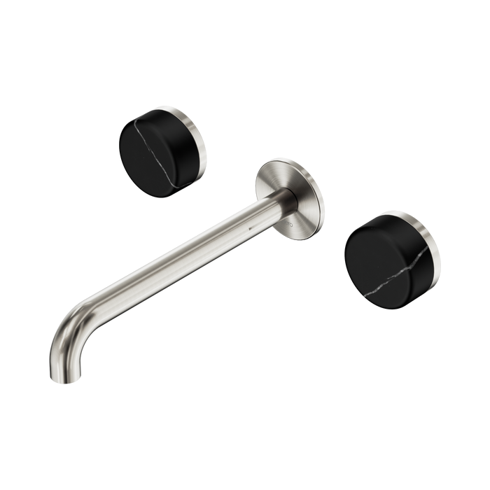 Nero Serenity Wall Basin Set 220mm Spout With Marquina Black Handle - Brushed Nickel