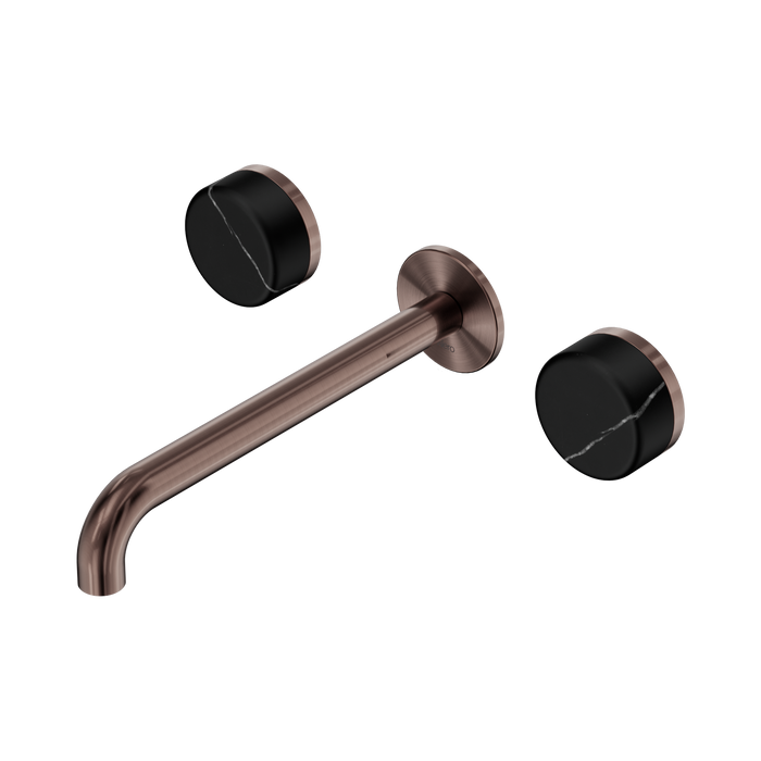 Nero Serenity Wall Basin Set 220mm Spout With Marquina Black Handle - Brushed Bronze