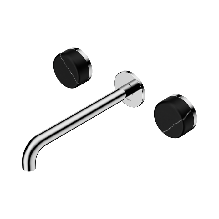 Nero Serenity Wall Basin Set 220mm Spout With Marquina Black Handle - Chrome