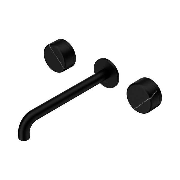 Nero Serenity Wall Basin Set 220mm Spout With Marquina Black Handle - Matte Black