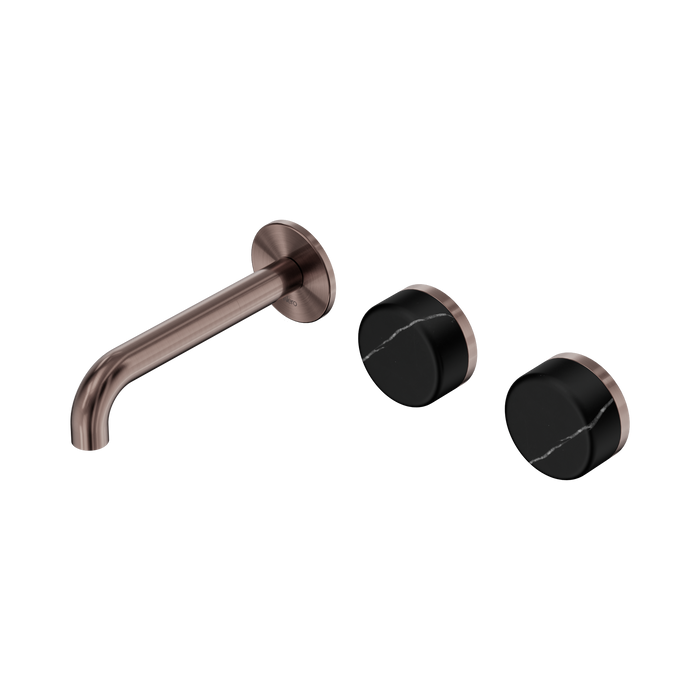 Nero Serenity Wall Basin Set 160mm Offset Spout With Marquina Black Handle - Brushed Bronze