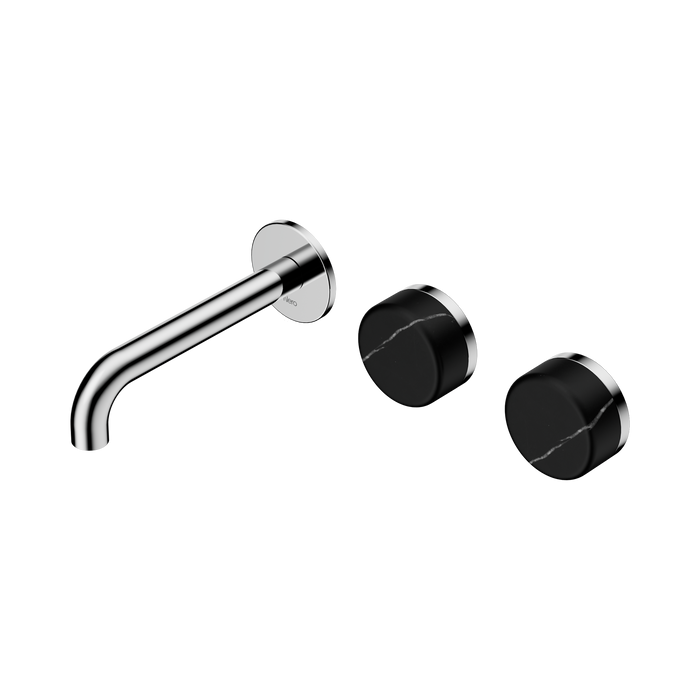 Nero Serenity Wall Basin Set 160mm Offset Spout With Marquina Black Handle - Chrome