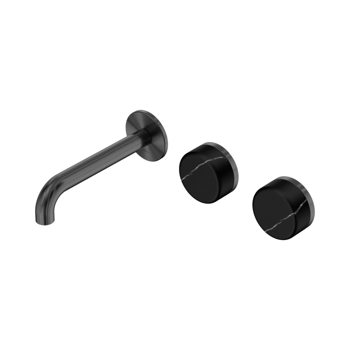 Nero Serenity Wall Basin Set 160mm Offset Spout With Marquina Black Handle - Gun Metal