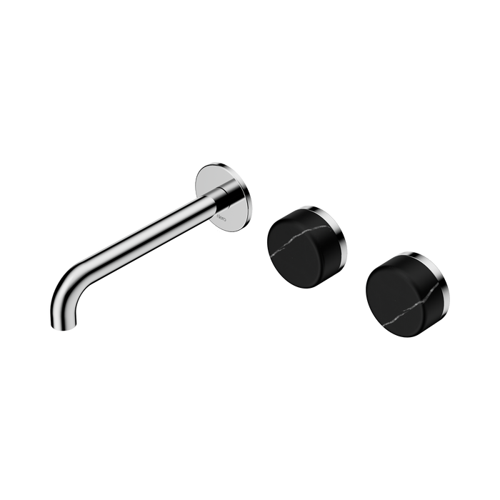 Nero Serenity Wall Basin Set 185mm Offset Spout With Marquina Black Handle - Chrome