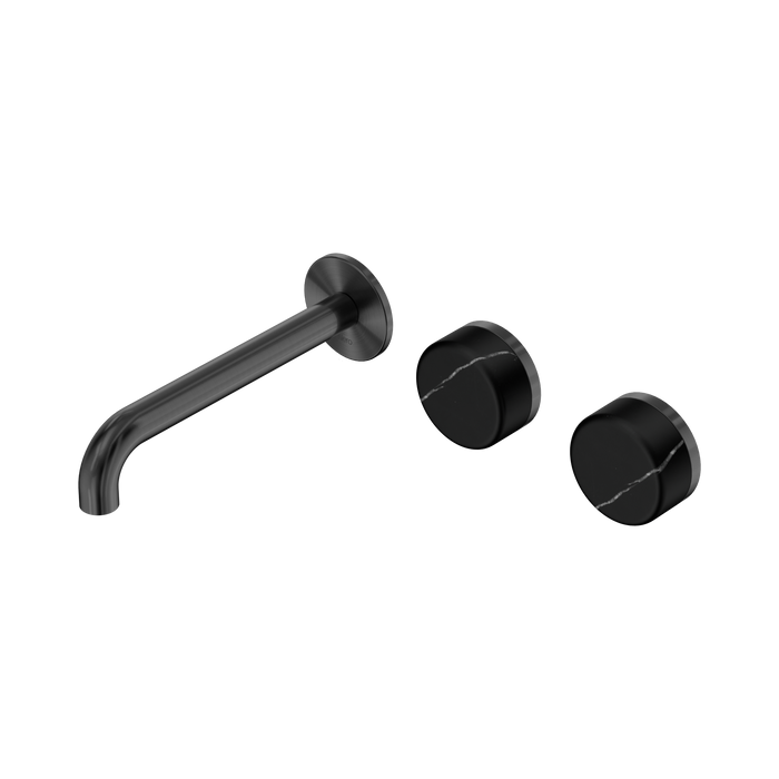 Nero Serenity Wall Basin Set 185mm Offset Spout With Marquina Black Handle - Gun Metal