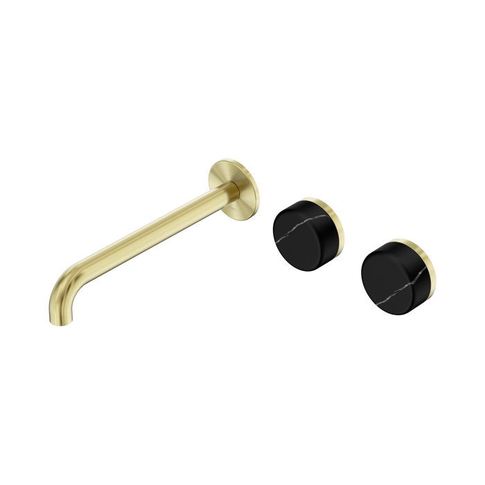 Nero Serenity Wall Basin Set 220mm Offset Spout With Marquina Black Handle - Brushed Gold