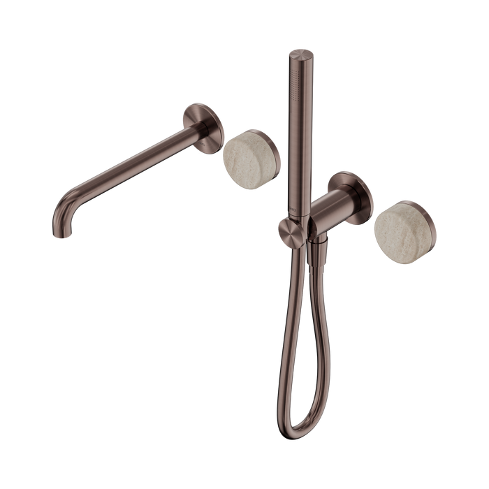 Nero Serenity Progressive Shower System With Spout With Rome Travertine Handle And Slim Shower - Brushed Bronze