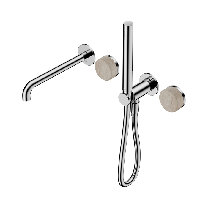 Nero Serenity Progressive Shower System With Spout With Rome Travertine Handle And Slim Shower - Chrome