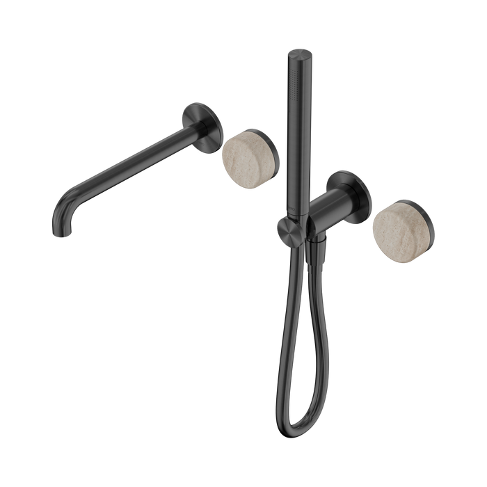 Nero Serenity Progressive Shower System With Spout With Rome Travertine Handle And Slim Shower - Gun Metal