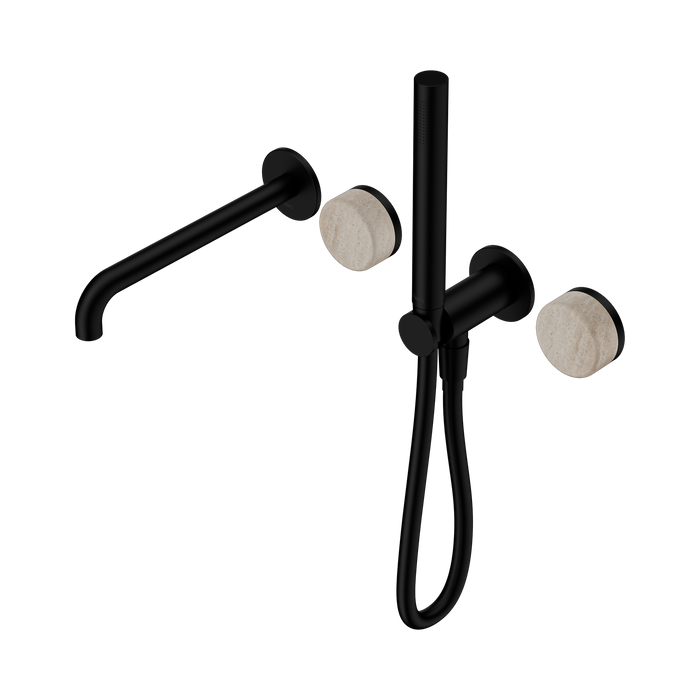 Nero Serenity Progressive Shower System With Spout With Rome Travertine Handle And Slim Shower - Matte Black