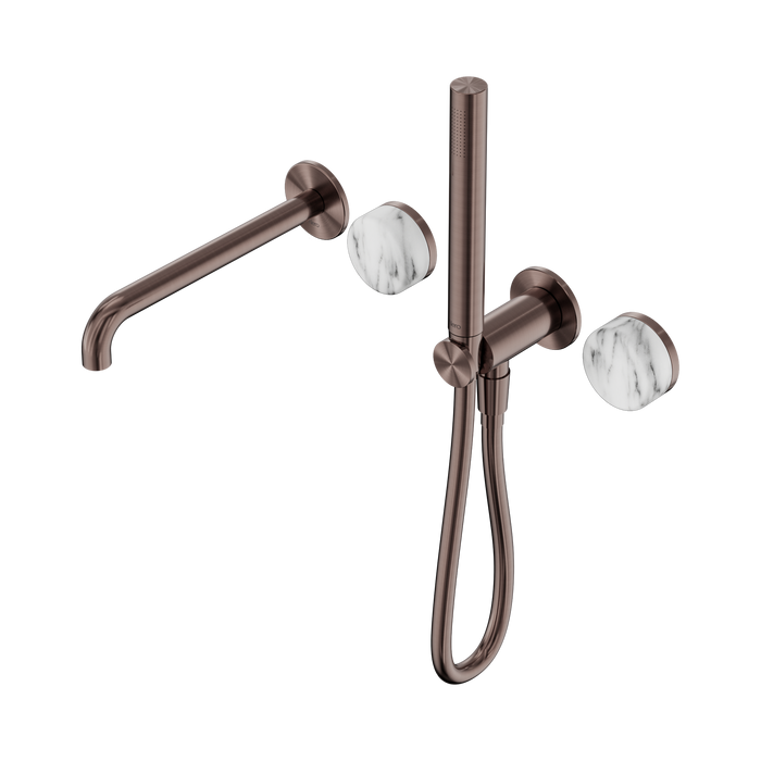 Nero Serenity Progressive Shower System With Spout With Arabescato Corchia Handle And Slim Shower - Brushed Bronze