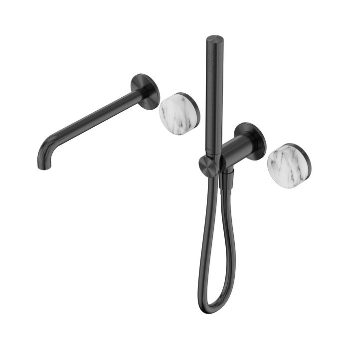 Nero Serenity Progressive Shower System With Spout With Arabescato Corchia Handle And Slim Shower - Gun Metal