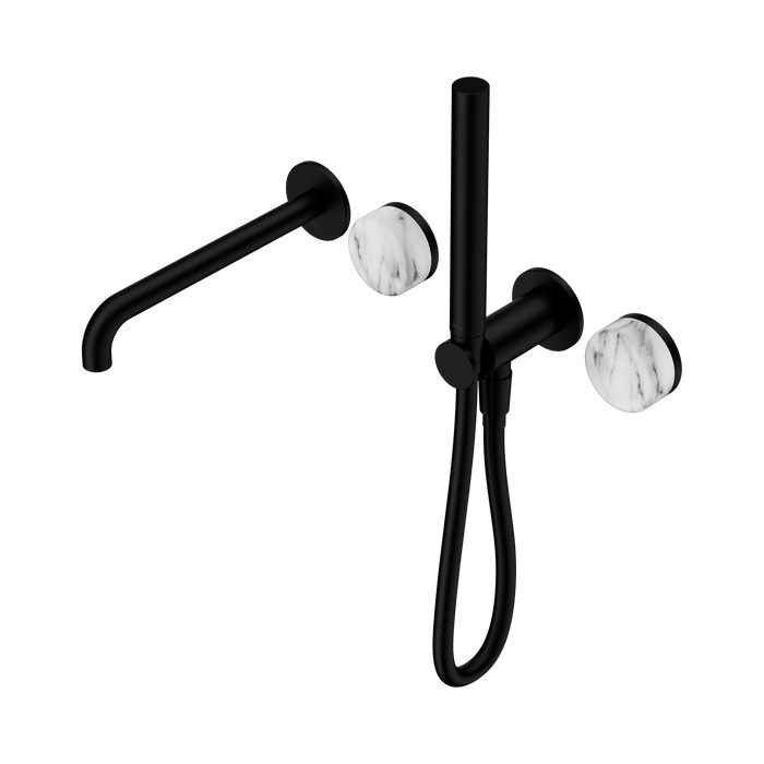 Nero Serenity Progressive Shower System With Spout With Arabescato Corchia Handle And Slim Shower - Matte Black