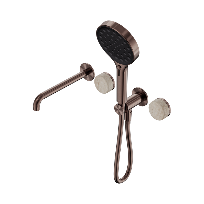 Nero Serenity Progressive Shower System With Spout With Rome Travertine Handle And Serenity Hand Shower - Brushed Bronze