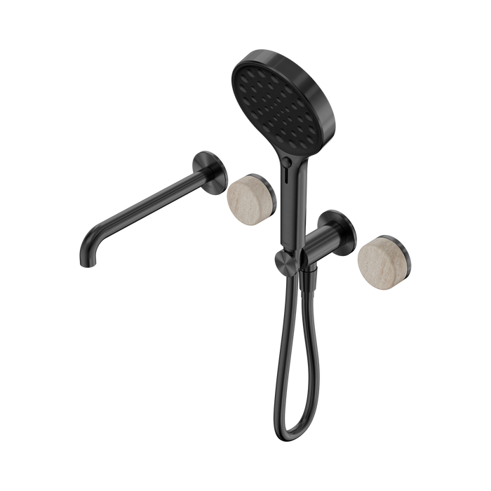 Nero Serenity Progressive Shower System With Spout With Rome Travertine Handle And Serenity Hand Shower - Gun Metal