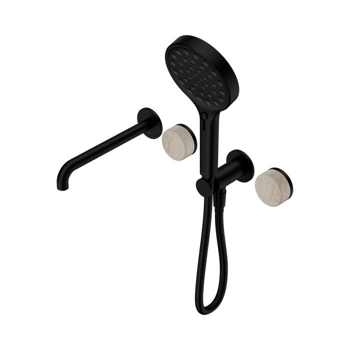 Nero Serenity Progressive Shower System With Spout With Rome Travertine Handle And Serenity Hand Shower - Matte Black