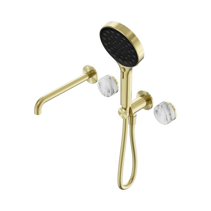 Nero Serenity Progressive Shower System With Spout With Arabescato Corchia Handle And Serenity Hand Shower - Brushed Gold