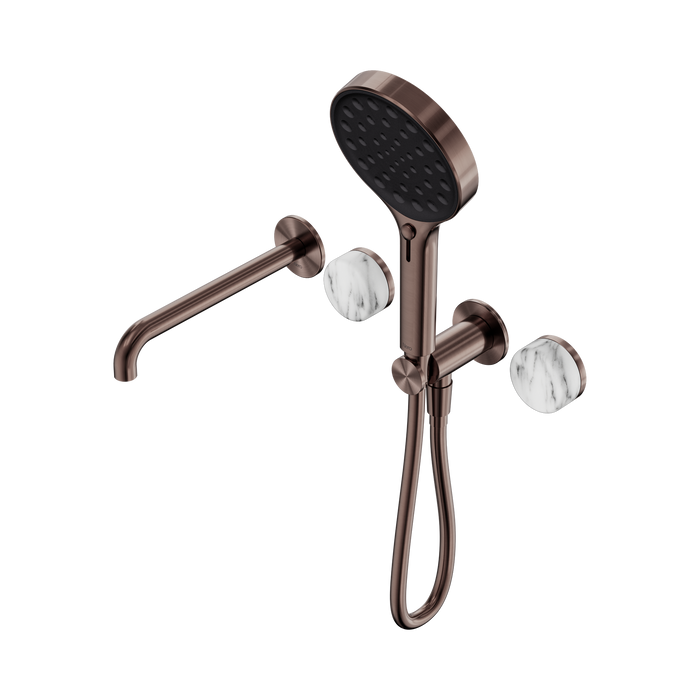 Nero Serenity Progressive Shower System With Spout With Arabescato Corchia Handle And Serenity Hand Shower - Brushed Bronze