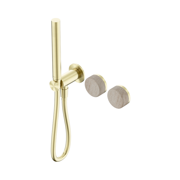 Nero Serenity Progressive Shower System With Rome Travertine Handle And Slim Shower - Brushed Gold