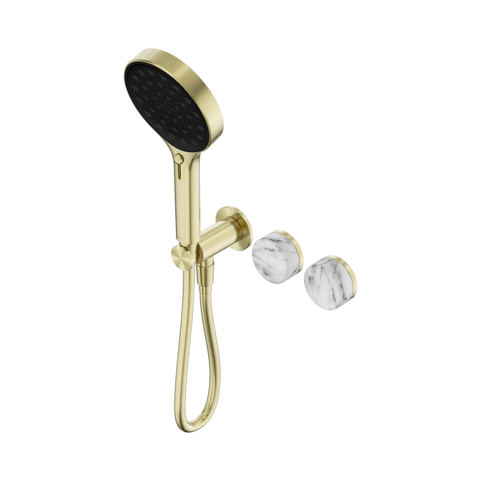 Nero Serenity Progressive Shower System With Arabescato Corchia Handle And Serenity Hand Shower - Brushed Gold