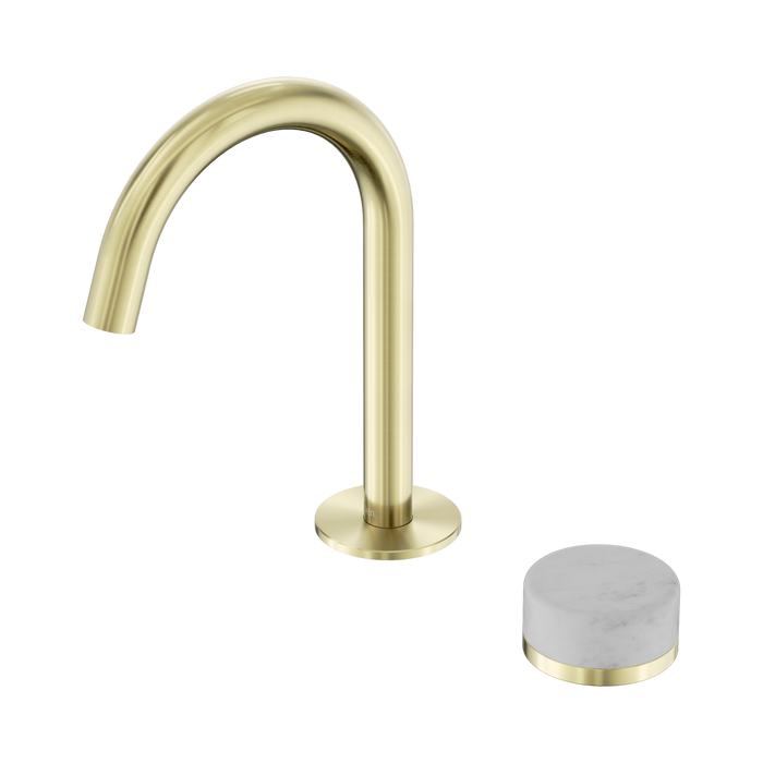 Nero Serenity Progressive Basin Mixer Arc Spout With Carrara Handle - Brushed Gold