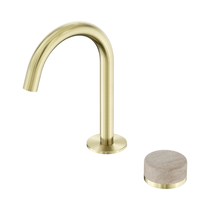 Nero Serenity Progressive Basin Mixer Arc Spout With Rome Travertine Handle - Brushed Gold