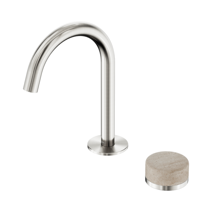 Nero Serenity Progressive Basin Mixer Arc Spout With Rome Travertine Handle - Brushed Nickel