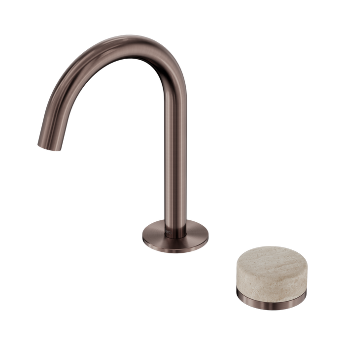 Nero Serenity Progressive Basin Mixer Arc Spout With Rome Travertine Handle - Brushed Bronze