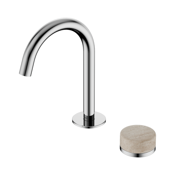 Nero Serenity Progressive Basin Mixer Arc Spout With Rome Travertine Handle - Chrome