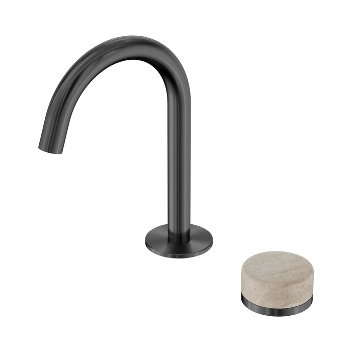 Nero Serenity Progressive Basin Mixer Arc Spout With Rome Travertine Handle - Gun Metal