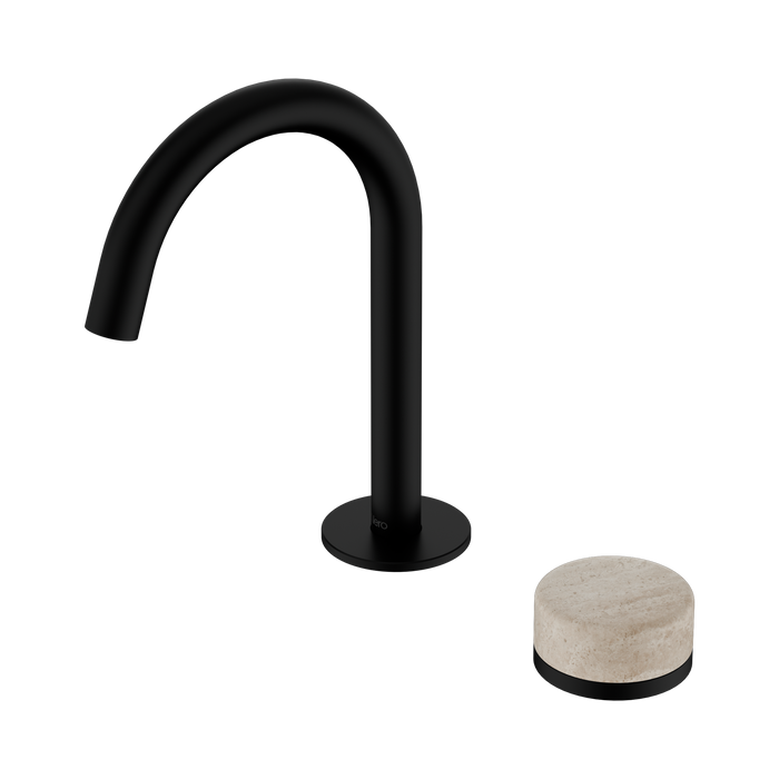 Nero Serenity Progressive Basin Mixer Arc Spout With Rome Travertine Handle - Matte Black