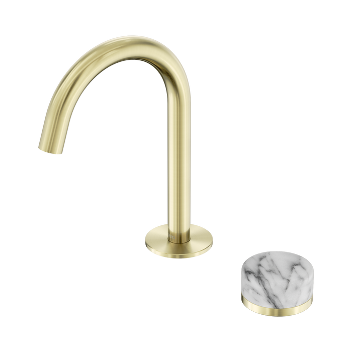 Nero Serenity Progressive Basin Mixer Arc Spout With Arabescato Corchia Handle - Brushed Gold