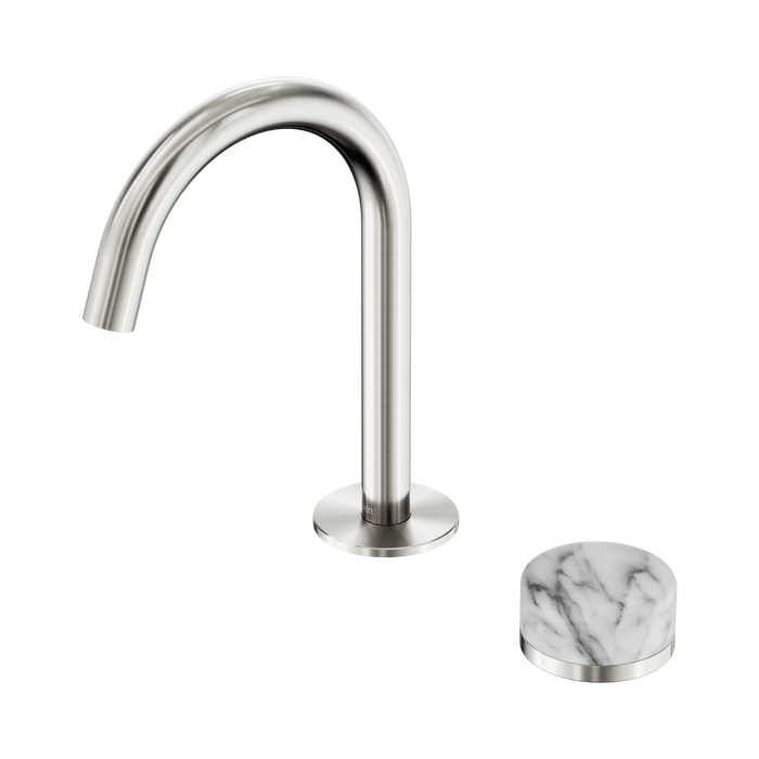 Nero Serenity Progressive Basin Mixer Arc Spout With Arabescato Corchia Handle - Brushed Nickel