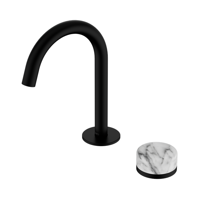 Nero Serenity Progressive Basin Mixer Arc Spout With Arabescato Corchia Handle - Matte Black