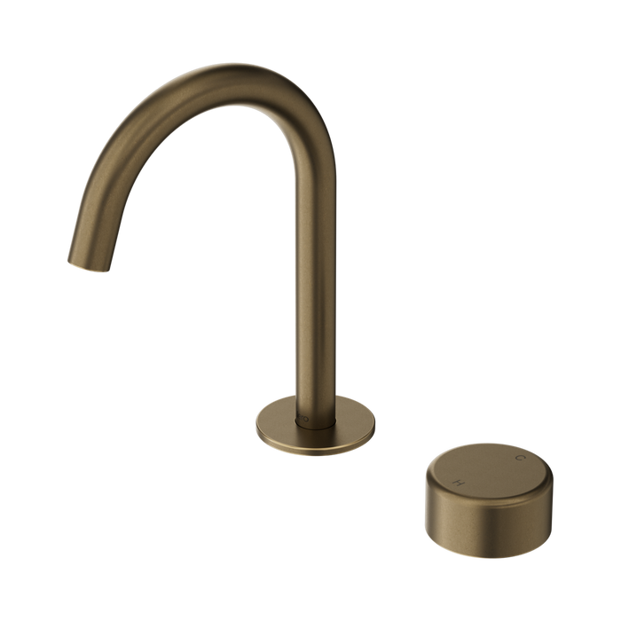 Nero Serenity Progressive Basin Mixer Arc Spout With Metal Handle - Tumbled Antique Brass