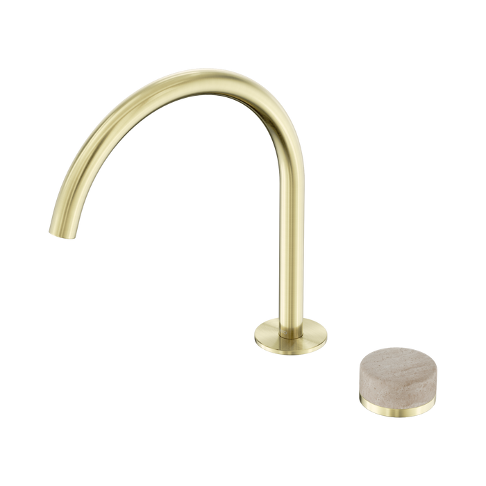 Nero Serenity Progressive Bath/Kitchen Mixer Arc Spout With Rome Travertine Handle - Brushed Gold