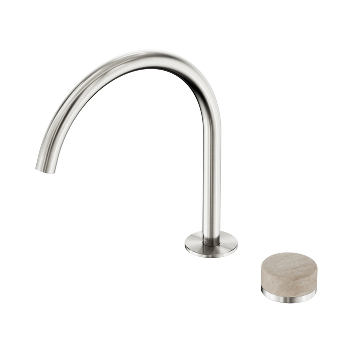 Nero Serenity Progressive Bath/Kitchen Mixer Arc Spout With Rome Travertine Handle - Brushed Nickel