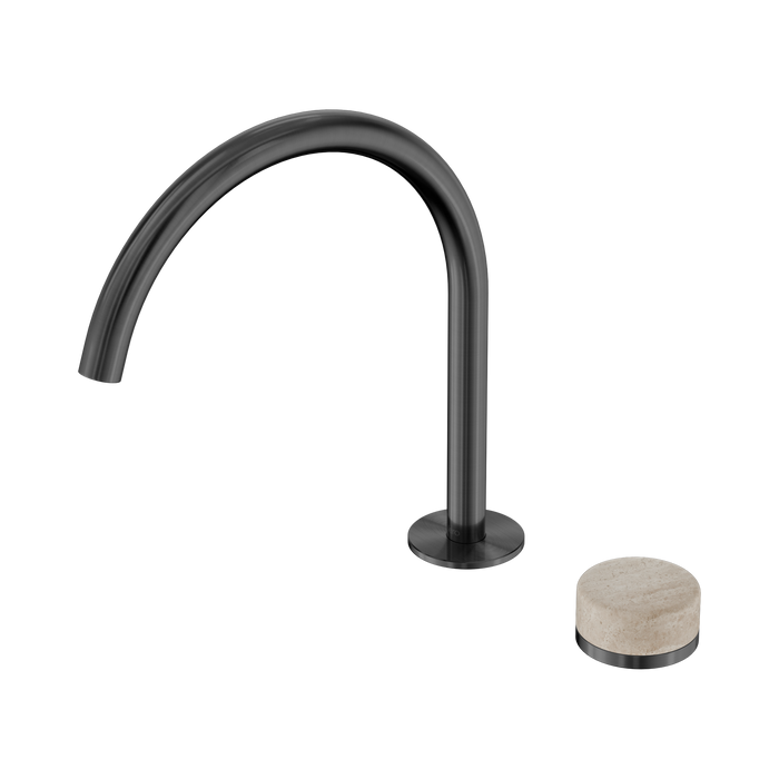 Nero Serenity Progressive Bath/Kitchen Mixer Arc Spout With Rome Travertine Handle - Gun Metal