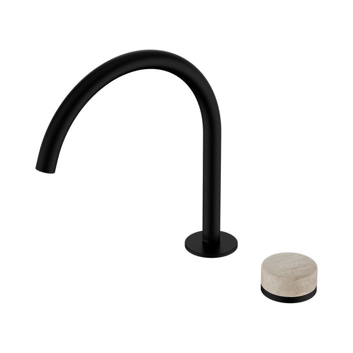 Nero Serenity Progressive Bath/Kitchen Mixer Arc Spout With Rome Travertine Handle - Matte Black
