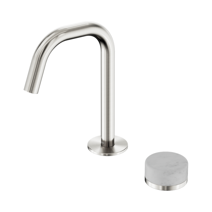 Nero Serenity Progressive Basin Mixer Edge Spout With Carrara Handle - Brushed Nickel
