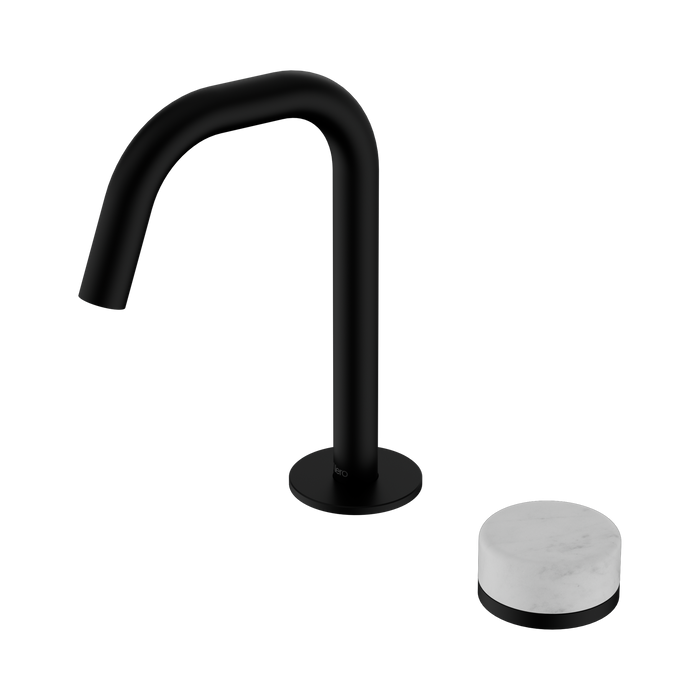 Nero Serenity Progressive Basin Mixer Edge Spout With Carrara Handle - Matte Black