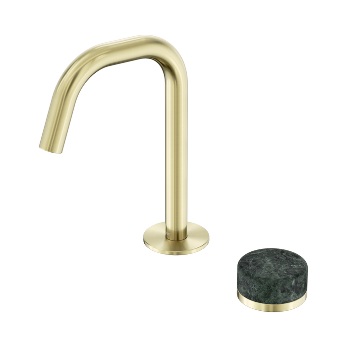 Nero Serenity Progressive Basin Mixer Edge Spout With Verde Alpi Handle - Brushed Gold