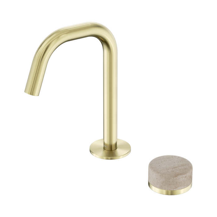 Nero Serenity Progressive Basin Mixer Edge Spout With Rome Travertine Handle - Brushed Gold