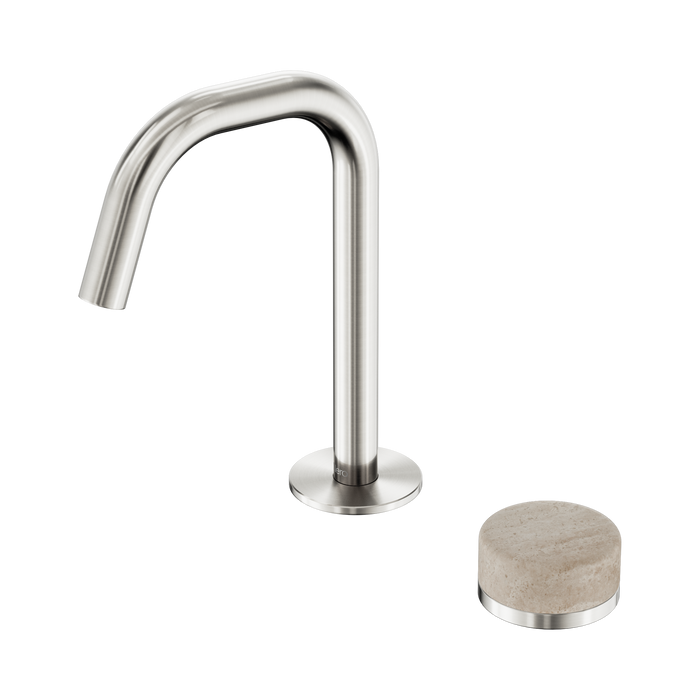 Nero Serenity Progressive Basin Mixer Edge Spout With Rome Travertine Handle - Brushed Nickel
