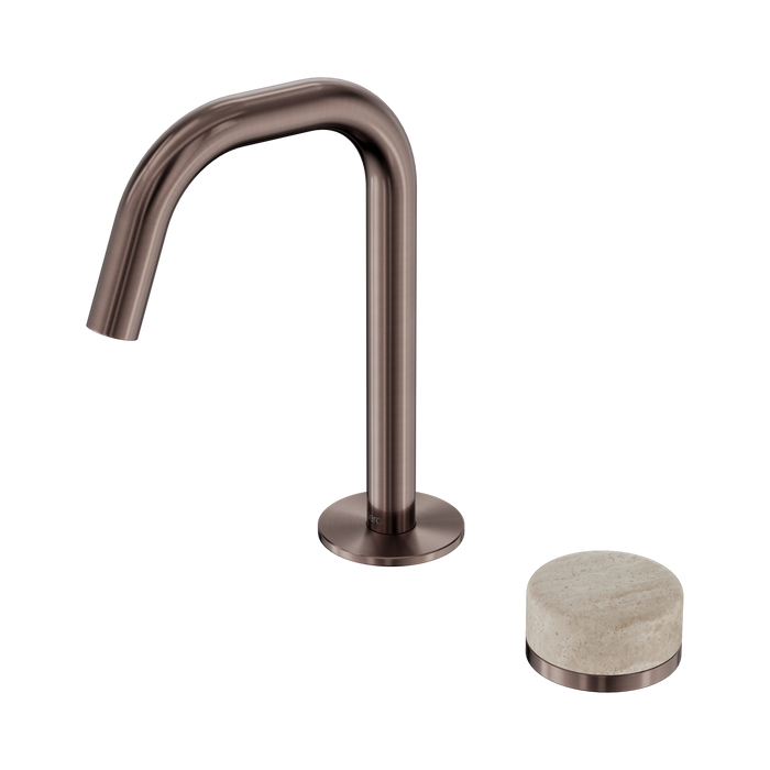 Nero Serenity Progressive Basin Mixer Edge Spout With Rome Travertine Handle - Brushed Bronze
