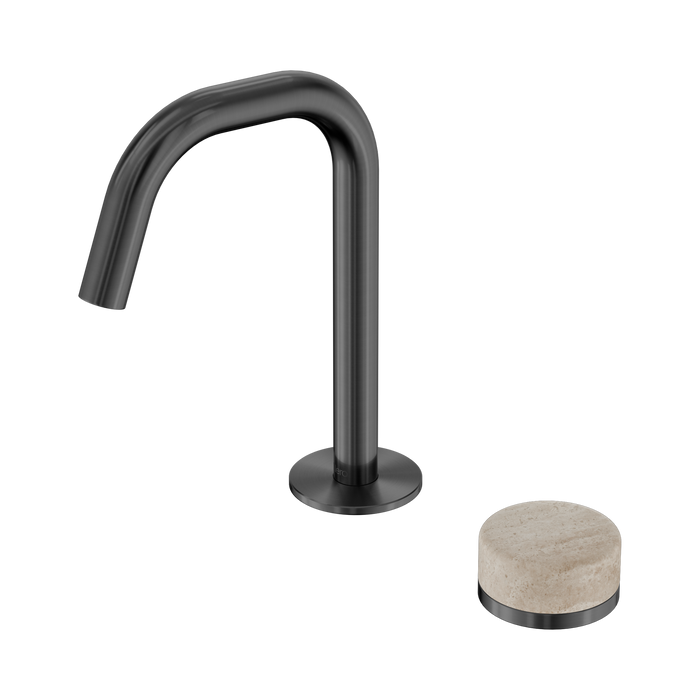 Nero Serenity Progressive Basin Mixer Edge Spout With Rome Travertine Handle - Gun Metal