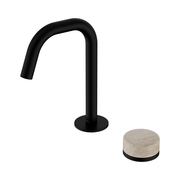 Nero Serenity Progressive Basin Mixer Edge Spout With Rome Travertine Handle - Matte Black