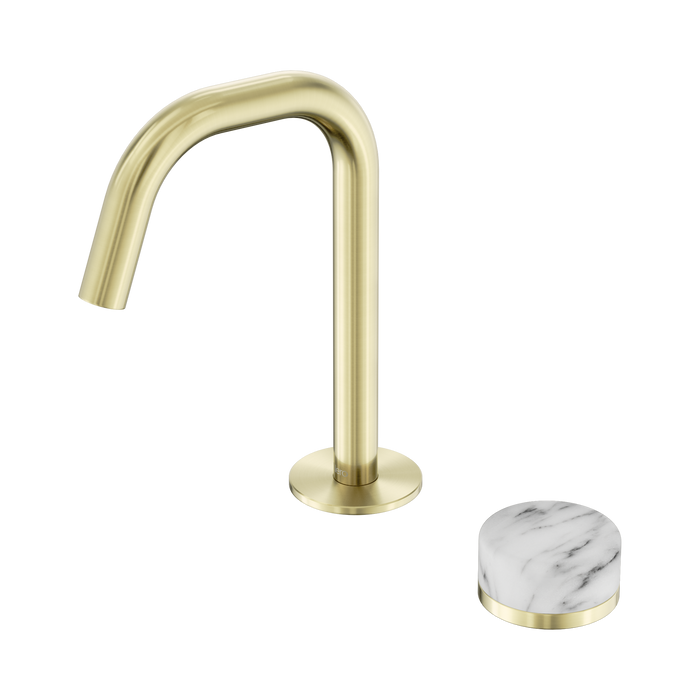 Nero Serenity Progressive Basin Mixer Edge Spout With Arabescato Corchia Handle - Brushed Gold