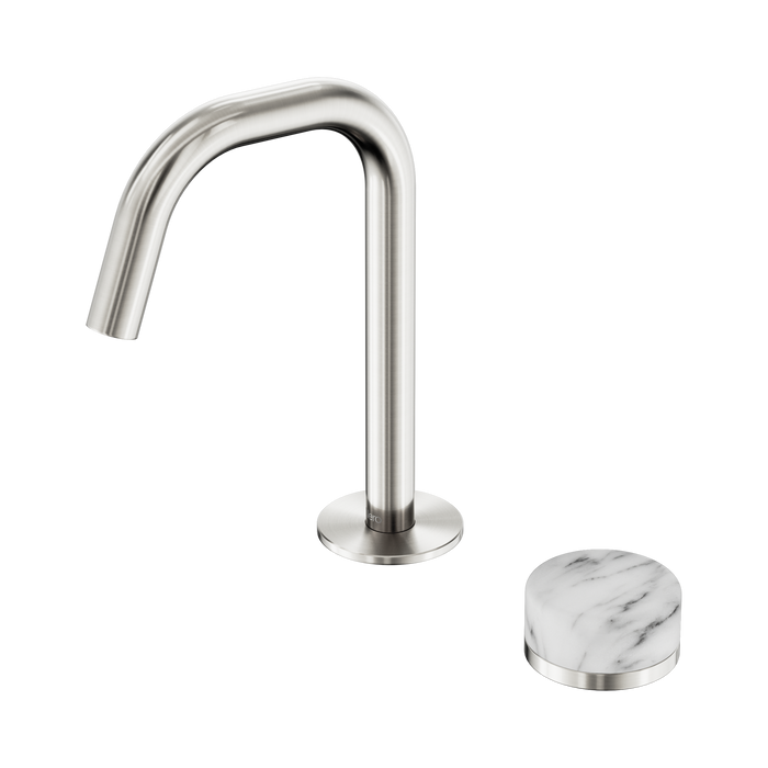 Nero Serenity Progressive Basin Mixer Edge Spout With Arabescato Corchia Handle - Brushed Nickel